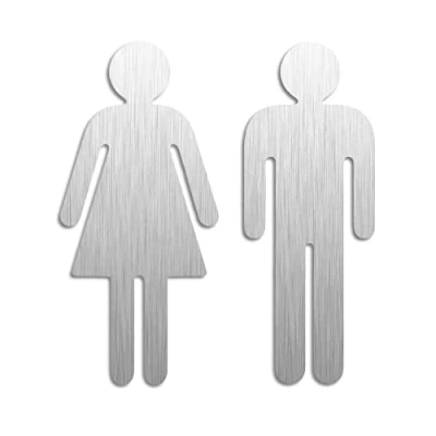 Abbildung von Toilettenschild Damen Herren WC Schild 2er Set Edelstahl gebürstet selbstklebend H=12 cm Stärke 1,5 mm 1072