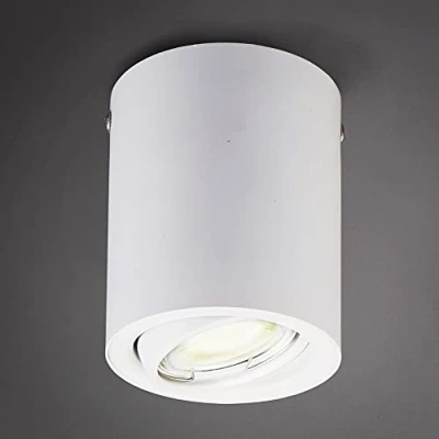Abbildung von B.K.Licht Aufbauspot mit warmweißer Lichtfarbe, schwenkbar, 5 Watt, 400 Lumen, LED Deckenlampe, Deckenstrahler, Spot, Aufbauleuchte, Aufputzleuchte, Deckenspot, Aufbaulampe, 10,5x8 cm, Weiß