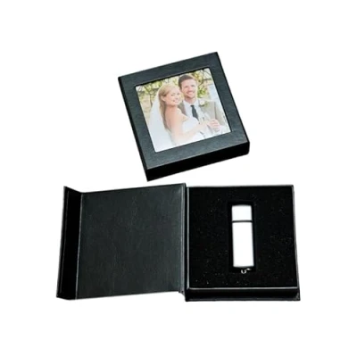 Abbildung von Elegantdisk USB Box mit Bildfenster für 1 Stick Flash Drive. Aufbewahrungsbox, Etui, Hülle (Schwarz)