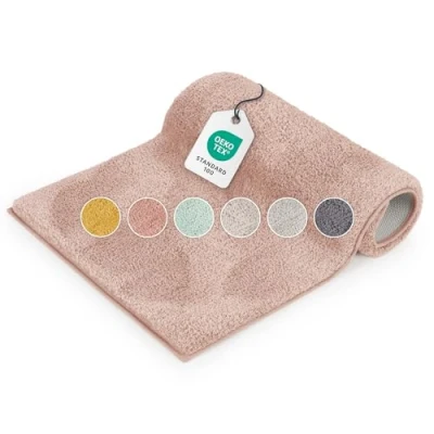 Abbildung von Blumtal Badematte 50x80 cm Hochflor Oeko TEX zertifizierter Badteppich Badematten &amp; Badteppiche Duschvorleger Badvorleger rutschfest waschbar Badeteppich Badezimmer Matte in Rosa