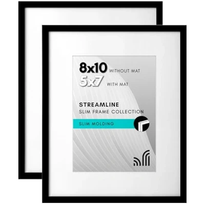 Abbildung von Americanflat 20x25 cm Bilderrahmen 2 Stück in Schwarz mit 13x18 Matte Polierte Plexiglasabdeckung Dünner Rand für Wand oder Schreibtisch im Horizontalen Vertikalen Format
