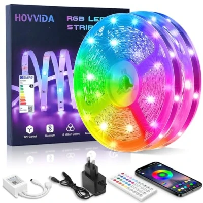 Abbildung von HOVVIDA LED Strip 20M, 30 LEDs/Meter, RGB 5050 Streifen, 600 LED, APP und Fernbedienung, Musikmodus, Timing Modus, für Zimmer, Wohnzimmer, Küche, Schlafzimmer, Bar, Party