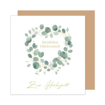 Abbildung von Edition Seidel Premium quadratische Glückwunschkarte zur Hochzeit mit Umschlag. Hochzeitskarte Grußkarte Vermählung Just Married Eukhalyptus Herz (HQ110 SW025)
