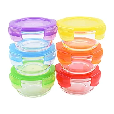 Abbildung von ARSUK Babynahrung Aufbewahrung behälter Geschirr Sets für Kinder, Gefrierfest Mikrowellengeeignet Luftdicht BPA Frei 6 teilig, 200 ml Glasschalen