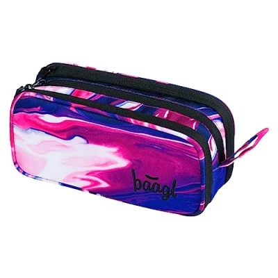 Abbildung von Baagl Federmäppchen für Mädchen, Schule Mäppchen, Federmappe mit 3 Fächer, Federtasche Teenager, Kinder Etui (Marble)