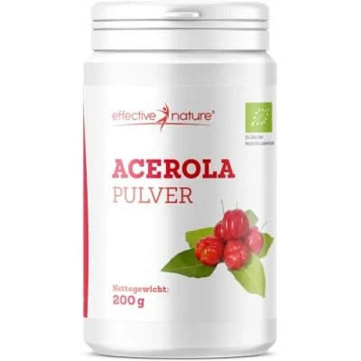 Abbildung von Bio Acerola Pulver 200 g Vitamin C aus der Acerolakirsche Hochdosiert &amp; ohne Zusätze Natürliches Schonend getrocknet