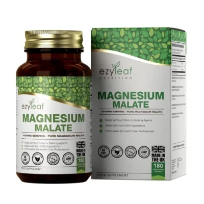 Abbildung von Ezyleaf Magnesium Malat 1000mg Malate pro Portion 180 Kapseln Magnesiummalat Vegan und ohne Füllstoffe Komplex Gentechnik , Gluten &amp; Allergenfrei Hergestellt in GB