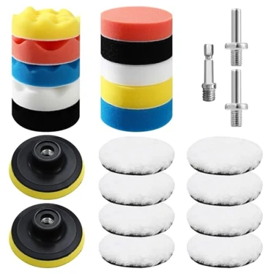 Abbildung von 80mm Polierschwämme Pads,23 Stück Polierset Auto,Polieraufsatz Akkuschrauber Auto,für Poliermaschine zum Polieren, Schleifen, Wachsen