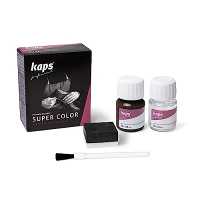 Abbildung von KAPS Professional Lederfarbe &quot;Super Color&quot; + &quot;Preparer&quot; für Naturleder, Synthetik und Textil (je 25 ml) zur Pflege Reparatur von Lederschuhen in Verschiedenen Farben (174 Tiefbraun)