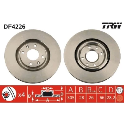 Abbildung von TRW DF4226 Bremsscheibe 305 28,2 4 108 Belüftet lackiert PEUGEOT: 406 Coupe
