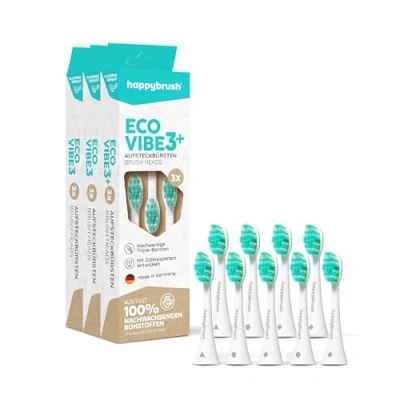 Abbildung von happybrush® Nachhaltige Aufsteckbürsten für elektrische Schall Zahnbürste Eco VIBE 3 Weiß/Mint 3x3 Stück