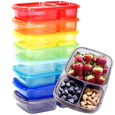 Abbildung von Youngever 8er Pack 3 Fach Meal prep boxen, Bento Lunchboxen, wiederverwendbarmeal Fächer Lunch Box, 8 Farben