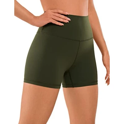 Abbildung von CRZ Yoga Naked Feeling Damen Kurze Leggings High Waist Blickdicht Fithess Shorts Radlerhose Sporthose 10cm Olivgrun 36