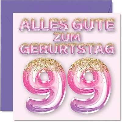 Abbildung von 99. Geburtstagskarte für Frauen Rosa Lila Glitzerballons Alles Gute zum Geburtstagskarten 99 Jährige Frau Mama Urgroßmutter Oma, 145mm Neunundneunzig Neunundneunzigster Geburtstag Grußkarten