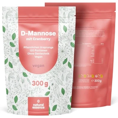 Abbildung von D Mannose Pulver mit Cranberry 300g optimal hochdosiert &amp; auflösbar in Wasser 120 Tage Vorrat, vegan und Produziert Deutschland