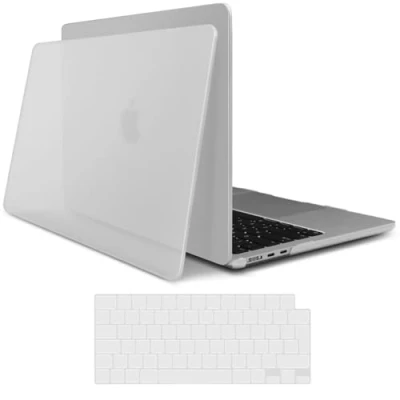 Abbildung von TECOOL Hülle für MacBook Air 15 Zoll M3 M2 2024 A3114 u. 2023 A2941, Ultradünne Schutzhülle Anti Fingerabdruck Matt Case aus Polycarbonat EU QWERTZ Tastaturschutz, Durchscheinend