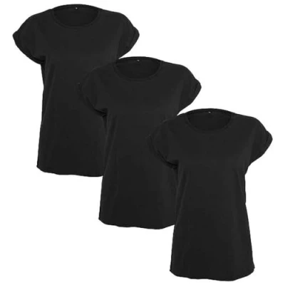 Abbildung von Build Your Brand Damen Ladies Extended Shoulder Tee 3 pack T Shirt, per Schwarz (Blk/Blk/Blk 01203), X Small (Herstellergröße: XS)