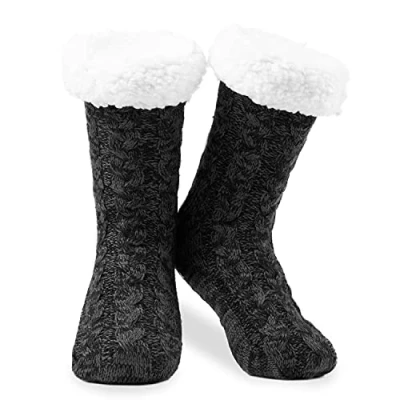 Abbildung von CityComfort Kuschelsocken Damen Flauschig Warme Stoppersocken mit Fleece Futter und ABS Sohle, One Size (Schwarz Anthrazit)