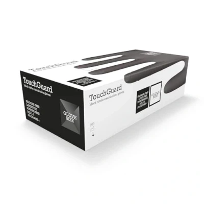 Abbildung von TouchGuard Black Einweg Nitrilhandschuhe, Puderfrei und Latexfrei, Karton mit 100 Stück, Größe S