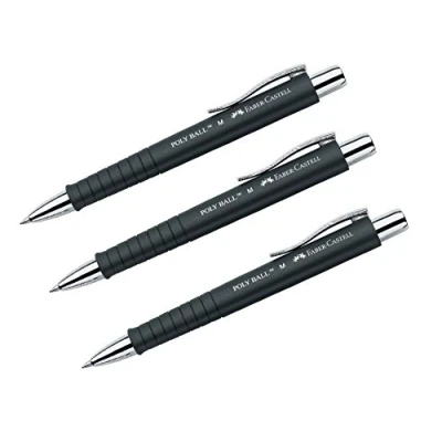 Abbildung von Faber Castell Kugelschreiber POLY BALL 241199 0,5mm M, ergonomische Dreieckform, rutschfester Schaft, mit Metallclip, dokumentenecht Schwarz (3 Stück)