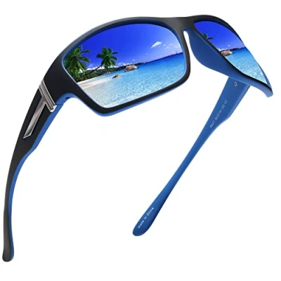 Abbildung von JIM HALO Polarisierte Sonnenbrille für Männer und Frauen, Wrap Around Sprot zum Radfahren Angeln Fahren Schwarzblau/Spiegelblau