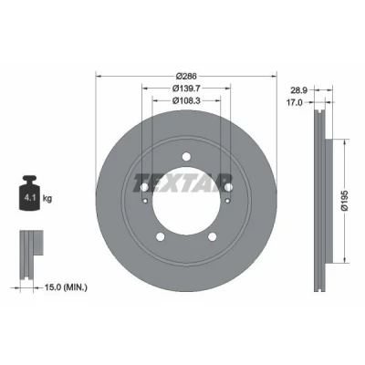 Abbildung von TEXTAR 92136800 Bremsscheibe 286 17 05/07 139,7 innenbelüftet ohne Radbefestigungsbolzen, Radnabe SUZUKI: Grand Vitara 1 SUV