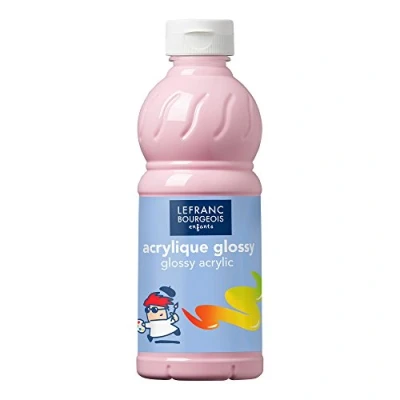 Abbildung von Lefranc Bourgeois 188145 Glossy Kinder Acrylfarbe, gebrauchsfertige flüssige glänzend und wasserfest, Ideal auf Papier, Karton, Holz, Gips, Metall, Plastik, 500ml Flasche Bonbonrosa