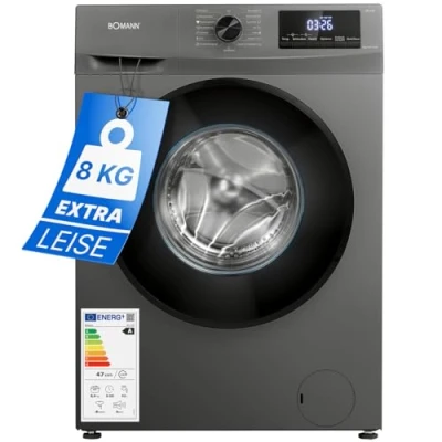Abbildung von Bomann® Waschmaschine 8kg max. 1400 U/min 10 Jahre Motor Garantie robuster, leiser &amp; langlebiger Invertermotor 15 Waschprogramme LED Display mit Dampffunkt. WA 7185 Titan Schwarz