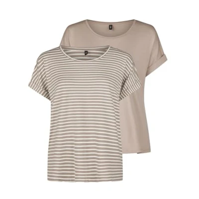 Abbildung von ONLY Tshirt Damen Bluse Top ONLMOSTER 2er Pack Regular Fit Rundhals Basic Kurzarm Shirt Streifen, Größe:XXL, Farbe:Ethera w/cd Stripes