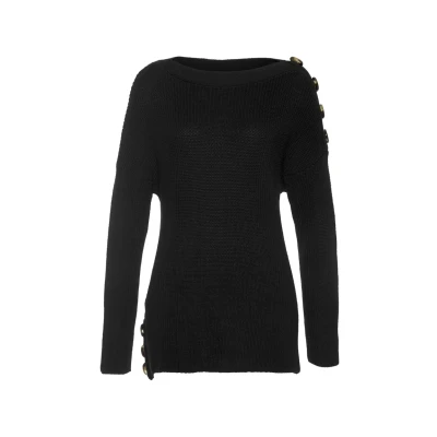 Abbildung von LASCANA Strickpullover, mit Knöpfen im Off Shoulder Style, Damenpullover aus Baumwoll Mix