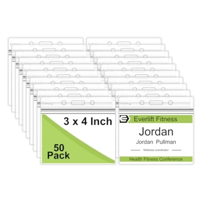 Abbildung von Fushing 50Pcs Ausweishülle,Kartenhülle,Wasserdichte Kartenhalter Ausweis,Transparent Kartenhalter,Badge Holder,Horizontal (114 * 93)