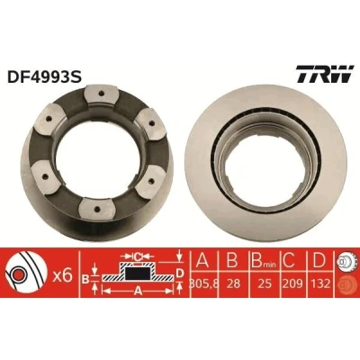 Abbildung von TRW DF4993S Bremsscheibe 306 28 6 215 Belüftet lackiert IVECO: Daily , 4 Kasten/Kombi, V Box Body / Estate