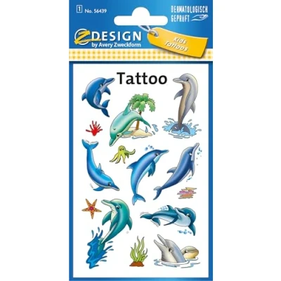 Abbildung von AVERY Zweckform 56439 Tattoo Kinder 13 Stück (Temporäre Tattoos Delfine, wasserfest, Klebetattoos, Kindergeburtstag, Mitgebsel, Partyspiele Preise, zum Spielen, Geschenk)