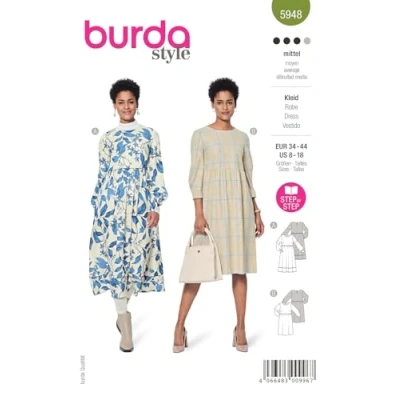 Abbildung von Burda Schnittmuster, 5948, Kleid selber nähen [Damen, Gr. 34 44] Level 3 für Fortgeschrittene