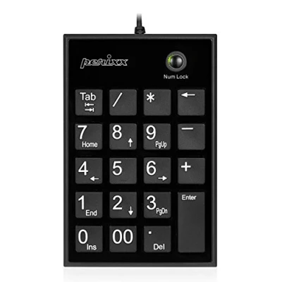 Abbildung von Perixx PERIPAD 202 Nummernblock für Laptop USB Anschluss Große Zeichen Tab Taste 19 Leise Scherentasten, Schwarz
