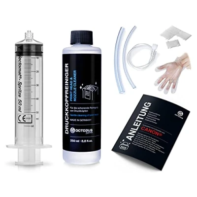 Abbildung von Octopus Düsenreiniger, Druckkopfreiniger kompatibel für Canon Pixma Druckköpfe mit Schlauchadaptern (250 ml)