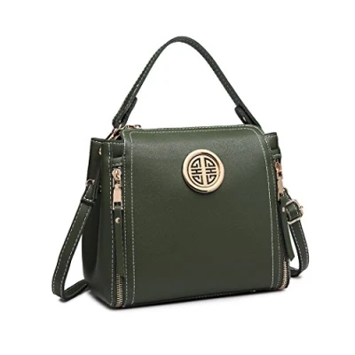 Abbildung von Miss Lulu Handtasche Damen Schultertasche Henkeltasche Pu Leder Elegant Umhängetasche Mittlere Top Griff Tasche (Grün)