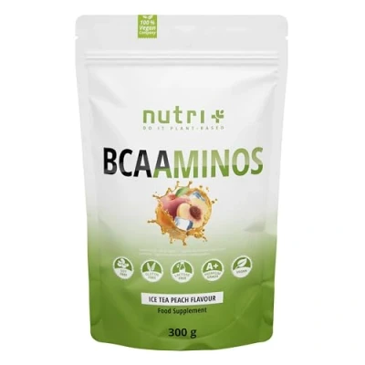 Abbildung von Nutri + Instant BCAA Pulver Ice Tea Peach 300 g Vegan Hochdosierte Aminosäuren BCAAs L Leucin Isoleucin Valin 2:1:1 Aminos Pfirsich Eistee
