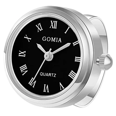 Abbildung von JewelryWe Ringuhr Fingeruhr Damen Analog Quarz Edelstahl Verstellbar Ring Uhr Fingerringuhr Uhrenring mit Schwarz Römischen Ziffern Rundem Zifferblatt und Silber Gehäuse