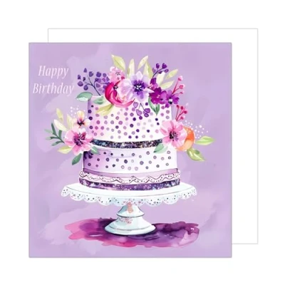 Abbildung von Edition Seidel Premium quadratische Geburtstagskarte mit Umschlag. Glückwunschkarte Happy Birthday Billet Karte für Frau Mama Oma Freundin Kollegin Torte Blumen lila (GQ244 SW024)