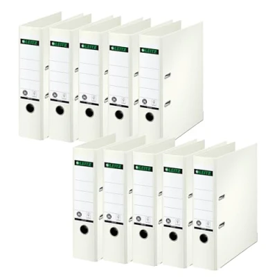 Abbildung von Leitz Qualitäts Ordner 180, 10er Pack, A4, 8 cm Rückenbreite, Spezialpapierkaschierung in Leinenprägung, Blauer Engel, Weiß, 10070001