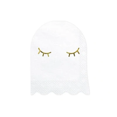 Abbildung von Servietten Gespenst 11x14cm 20 Stück 3 lagig Gespenster Serviette Halloween Kindergeburtstag Einweg Papierservietten Geburtstagsservietten Weiß Gold
