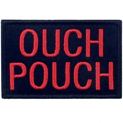 Abbildung von Autsch Pouch Bestickter Aufnäher mit Haken und Flauschbänder, Rot schwarz