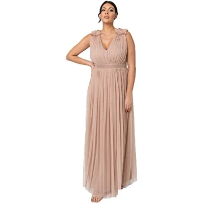 Abbildung von Maya Deluxe Damen Ruffle Shoulder Maxi Dress Brautjungfernkleid, Taupe Blush, 52 EU (24 UK)