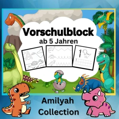 Abbildung von Vorschulblock ab 5: Vorschulbuch für Kinder 5! Schwungübungen, Malen nach Zahlen, Punkt zu Punkt, Zahlen 1 20 und Buchstaben lernen. Das Mitmachbuch im Kindergarten!