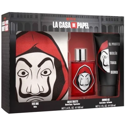 Abbildung von NETFLIX Haus des Geldes Geschenkset, Eau de Toilette 100ml + Duschgel 150ml Tragetasche, Geschenkidee für Serienfans