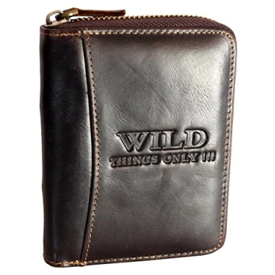 Abbildung von WILD THINGS ONLY !!! Herren Geldbörse aus Echt Leder mit umlaufendem Reißverschluss &amp; RFID Schutz (Hochformat, Braun)