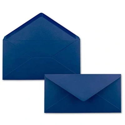 Abbildung von 25 Brief Umschläge Dunkel Blau/Nachtblau DIN Lang 110 x 220 mm (11 22 cm) Nassklebung ohne Fenster Ideal für Einladungs Karten Serie FarbenFroh