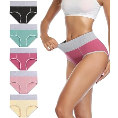 Abbildung von wirarpa Unterhosen Damen Baumwolle Unterwäsche Frauen Taillenslip Hohe Taille Slip 5er Pack Größe XL