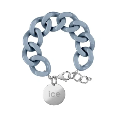 Abbildung von ICE Jewellery Chain bracelet Artic blue Silver Kettenarmband mit blaufarbenen XL Maschen für Frauen, geschlossen einer silberen Medaille (020918)